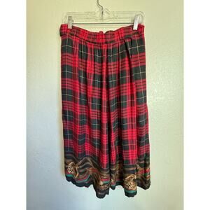 Vintage Chaus Red Plaid Equestrian Pleated Midi Skirt Vintage Size 10